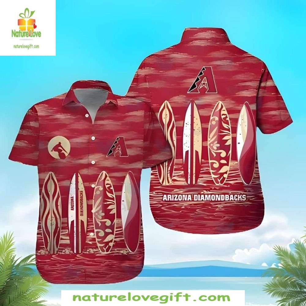 Arizona Diamondbacks MLB Hawaiian Shirt Red Wave Surf’s Up Aloha Baseball Apparel