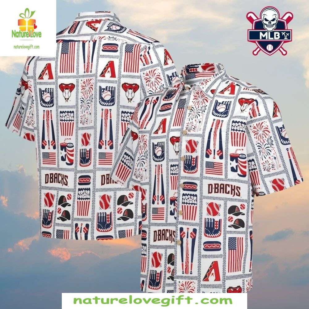 Arizona Diamondbacks Patriotic Hawaiian Shirt Fireworks Flags Baseball Apparel