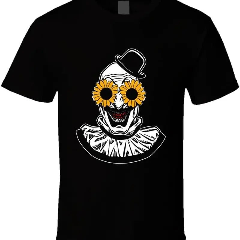 Art The Clown Sunflower Eyes Terrifier T Shirt Hoodie, Sweatshirt | InkThreadWorks.com