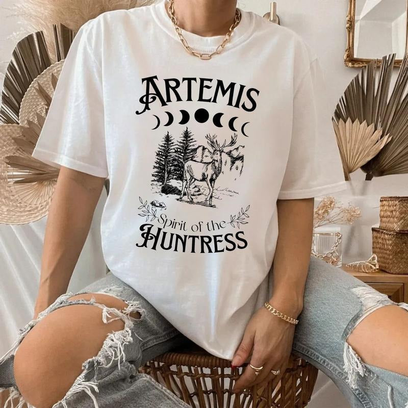 Artemis Goddess Shirt Greek Mythology Tee, Dark Academia Clothing, Poet Shirt Bookish Gift For Book Lover Worm Bibliophile, Unisex Pullover Tee