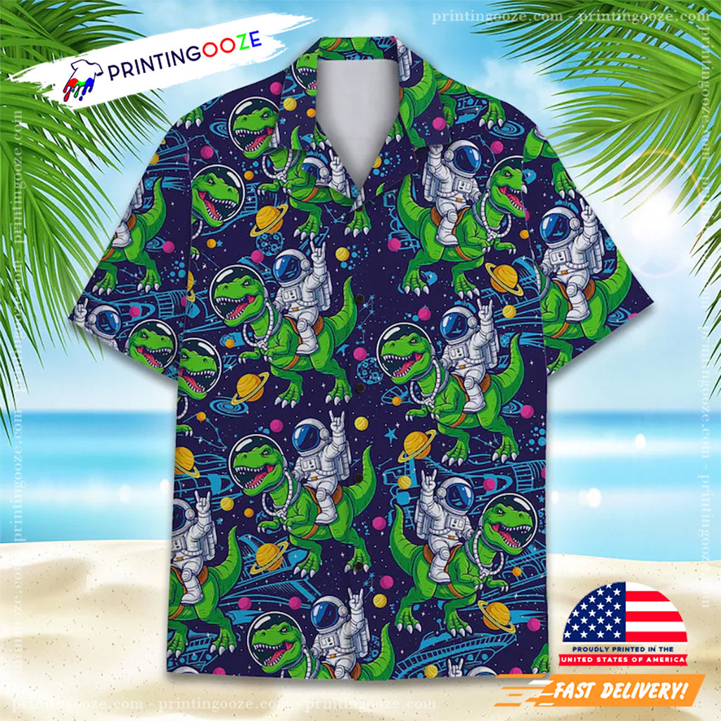 Astronaut Dinosaur Funny Space T-Rex Galaxy Hawaiian Shirt