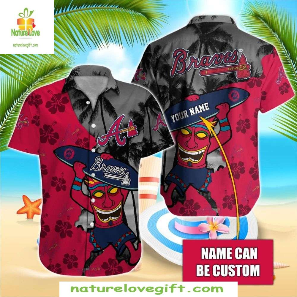 Atlanta Braves Hawaiian Shirt Red Surfer Baseball Beach Party Apparel
