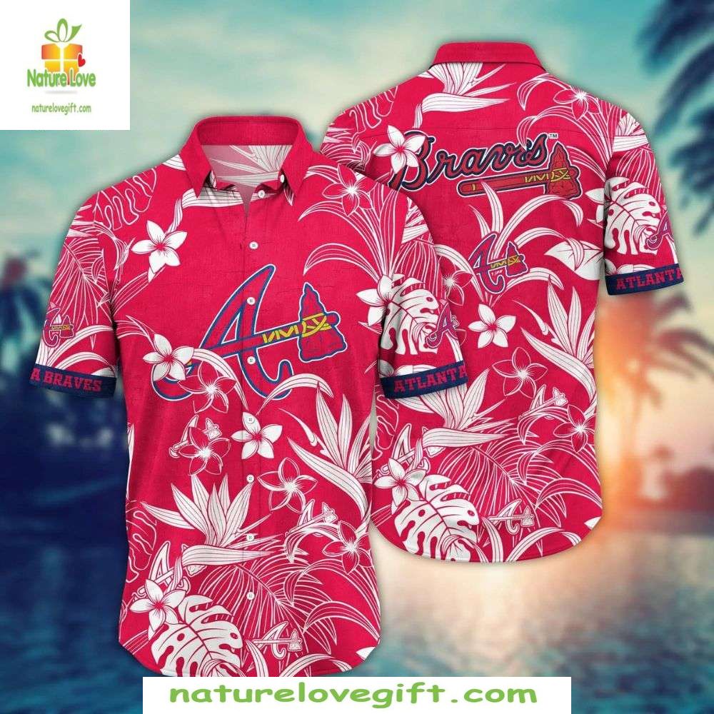 Atlanta Braves Hawaiian Shirt Crimson Hibiscus Floral Fanfare MLB