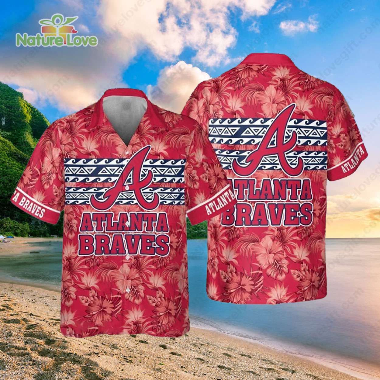 Atlanta Braves Hibiscus Tropical Leaves MLB Hawaiian Shirt