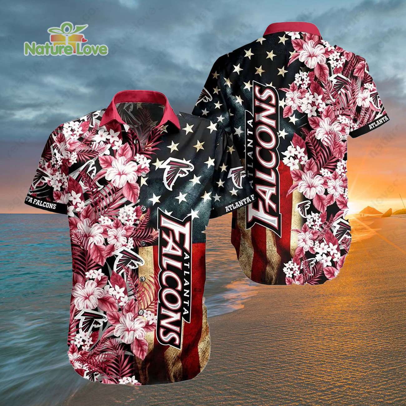 Atlanta Falcons America Flag Hisbiscus Flower Hawaiian Shirt
