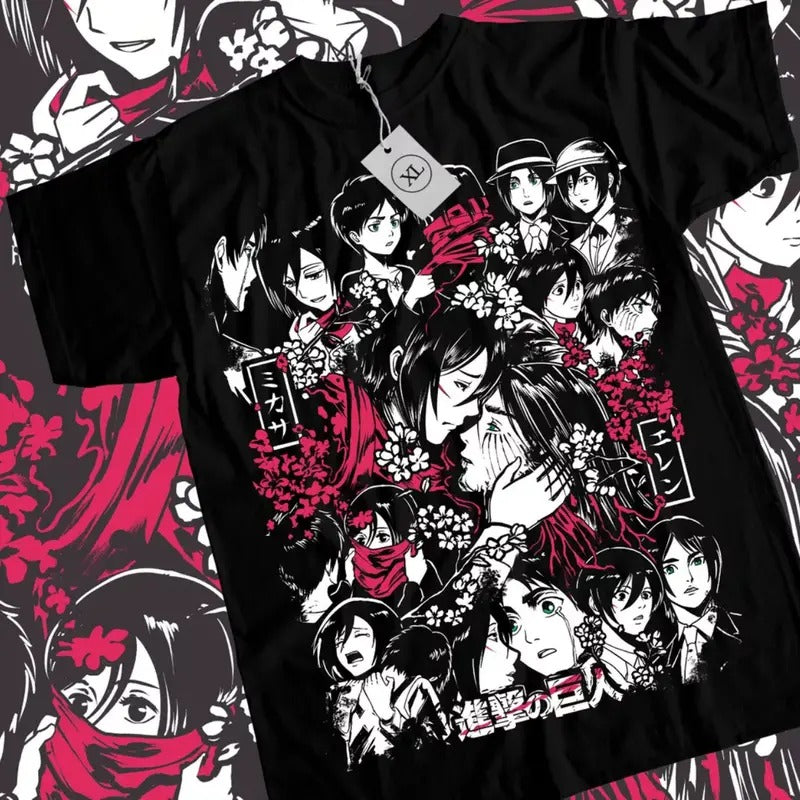Attack On Titan T-Shirt & Sweatshirt, Eren And Mikasa Memory Graphic Tee, Anime Manga Lover Gifts Ball Cotton