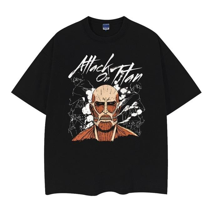 Attack on Titan "Colossal Titan" Heavyweight Vintage Tee 100% Cotton OVERSIZED Anime T-shirt Menswear Top Casual Streetwear Black Crewneck Tshirt Tropical