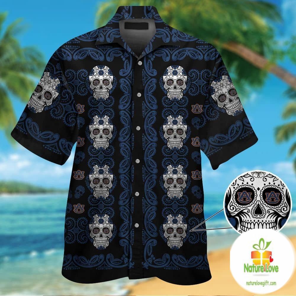 Auburn Tigers Hawaiian Shirt Skull Print Aloha Button Up