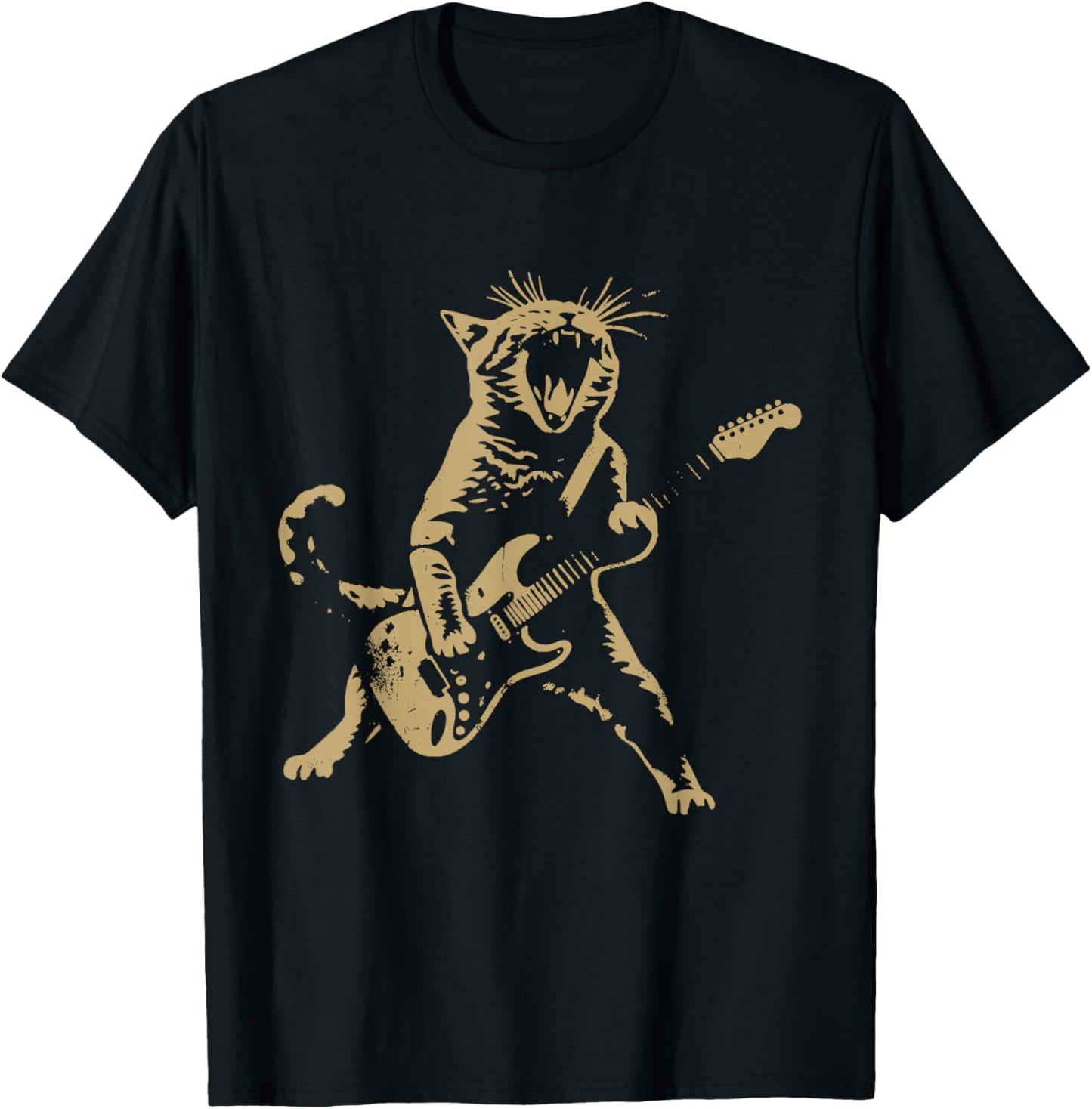 Cat Playing Guitar Rock Star Rock and Roll Men Women Kids T-Shirt