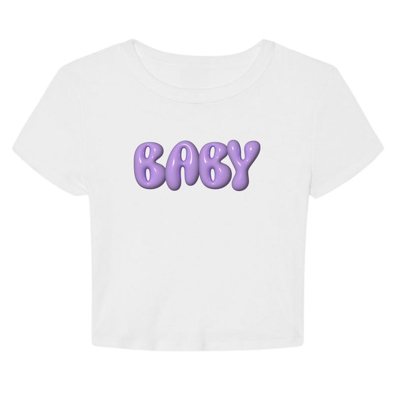 Baby Graphic Crop Top T-shirt, Summer Style, Bubble Letters