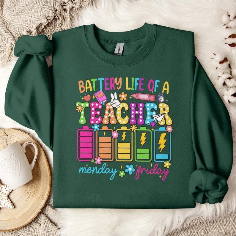 Back To School Tour Retro Back to School Hoodie, Kindergarten, First Day Of School, Battery life of a Teacher Shirt,Funny Teacher Life T-Shirt,Gift For Teacher