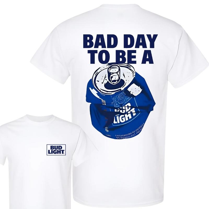 Bad Day To Be A BudLight T-shirt Graphic Tee for Men and Women, 100% Cotton, Casual Crew Neck, Short Sleeve, Comfortable Fit