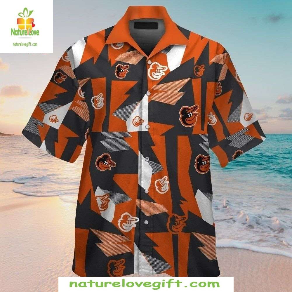 Baltimore Orioles Hawaiian Shirt Orange Black Abstract Art MLB Baseball Apparel