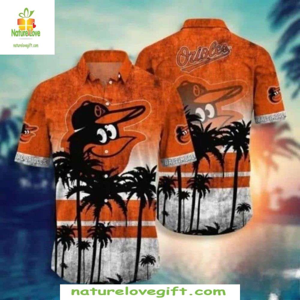 Baltimore Orioles Hawaiian Shirt MLB Baseball Beach Palm Apparel