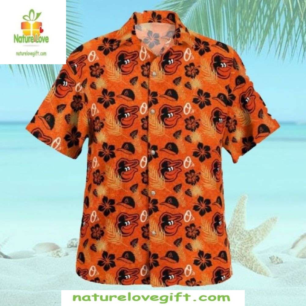 Baltimore Orioles Hawaiian Shirt Orange Hibiscus MLB Baseball Apparel