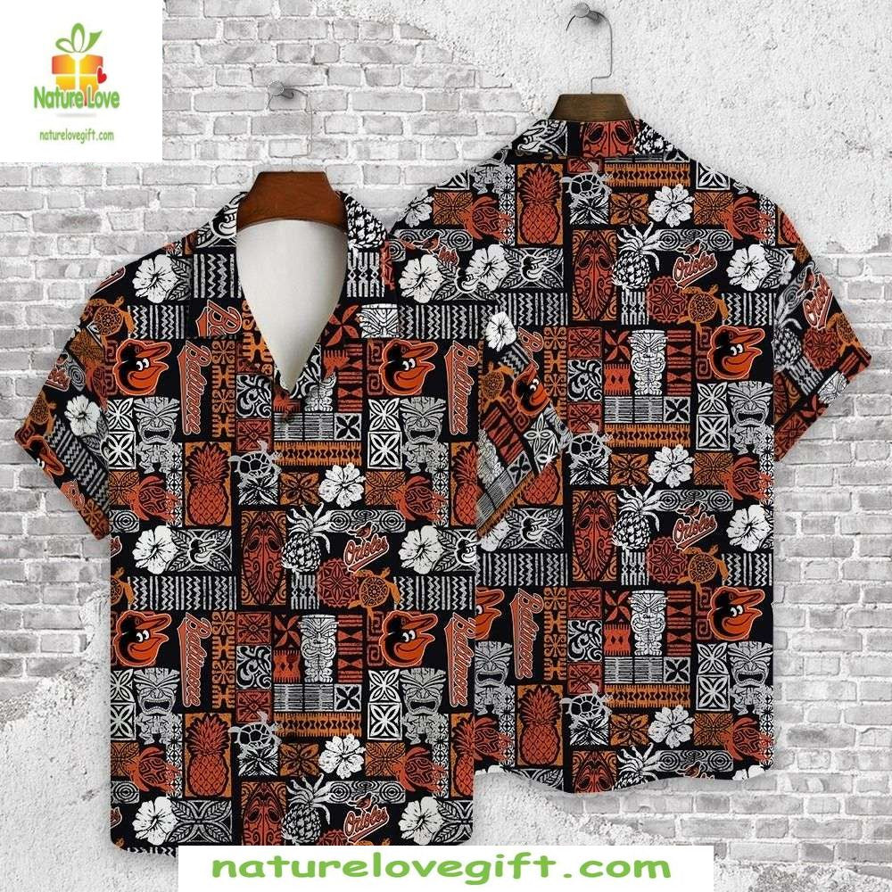 Baltimore Orioles MLB Hawaiian Shirt Tribal Mascot Black Baseball Apparel