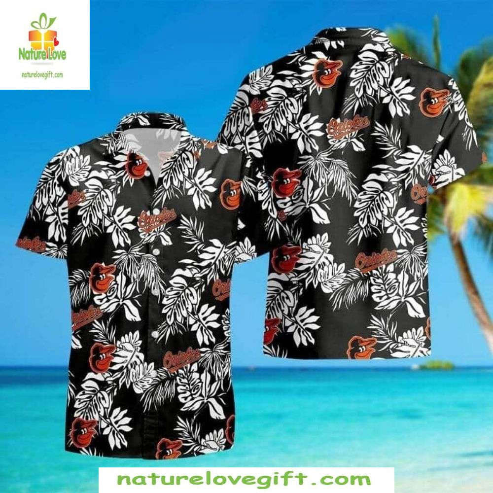 Baltimore Orioles Hawaiian Shirt Monochrome Floral MLB Baseball Apparel