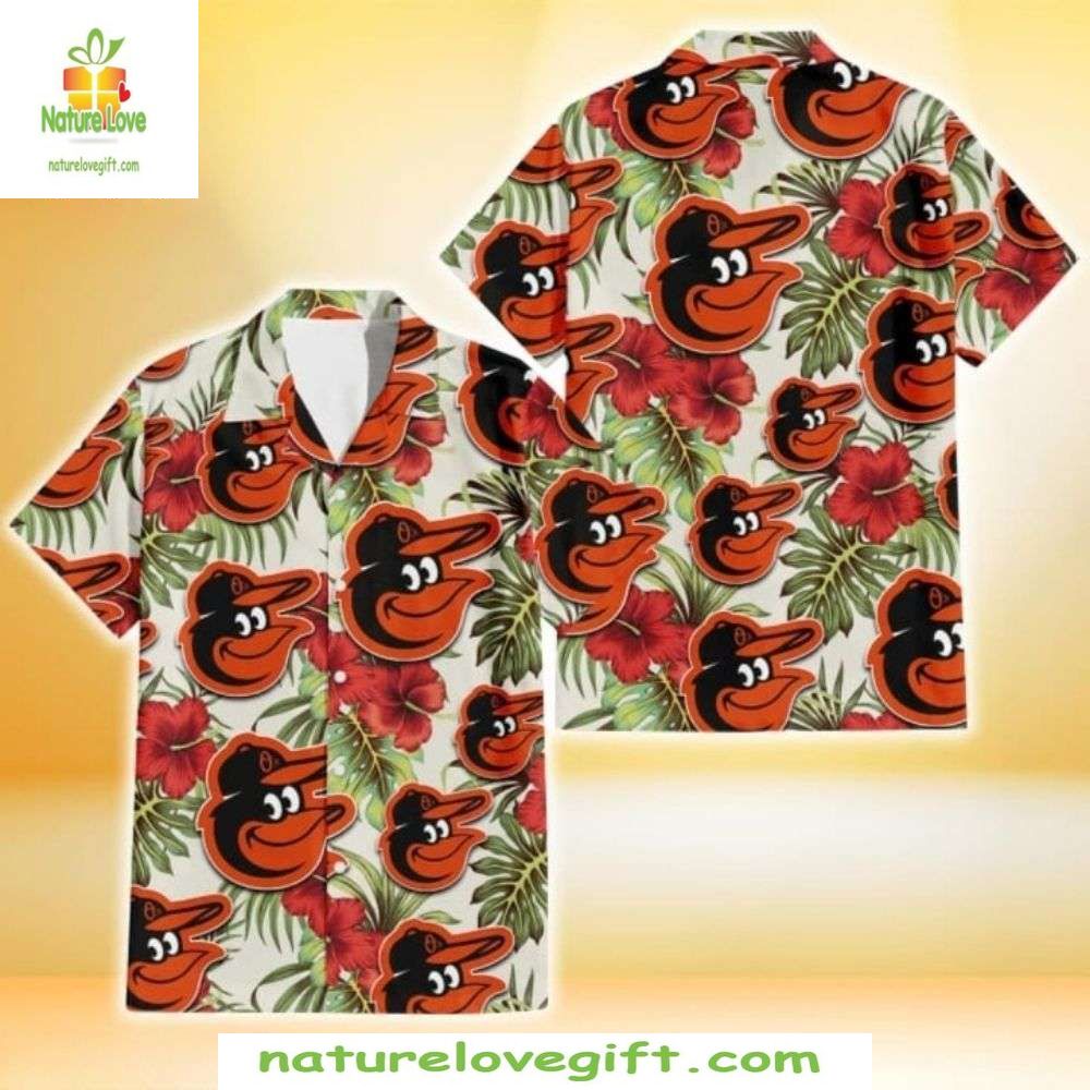 Baltimore Orioles Hawaiian Shirt Red Hibiscus Palm Baseball Apparel