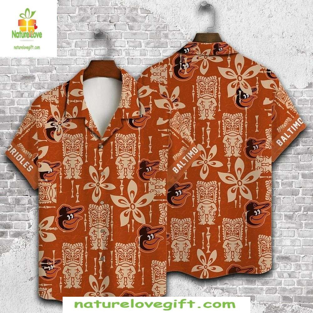 Baltimore Orioles Hawaiian Shirt Rustic Orange Tribal Baseball Apparel