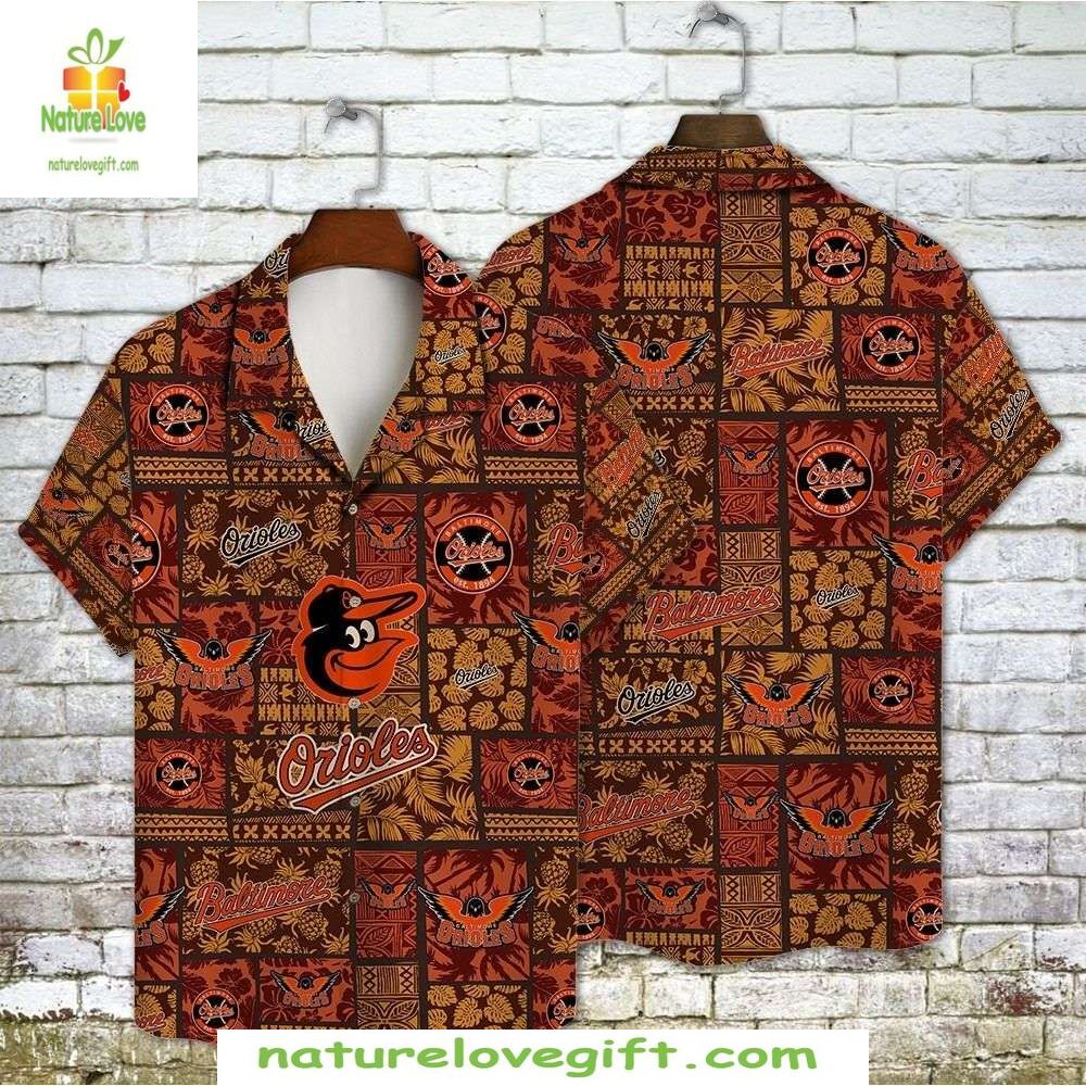 Baltimore Orioles Hawaiian Shirt Brown Tribal Pattern MLB Baseball Apparel