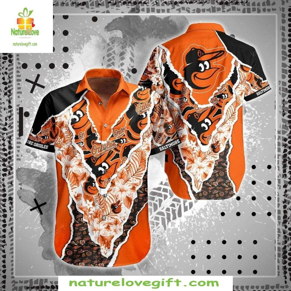 Baltimore Orioles Hawaiian Shirt Tropical Hibiscus Logo MLB Baseball Apparel