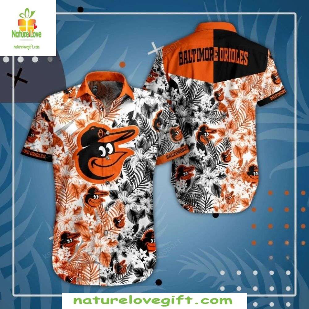Baltimore Orioles Hawaiian Shirt White Black Floral Stripe Baseball Apparel