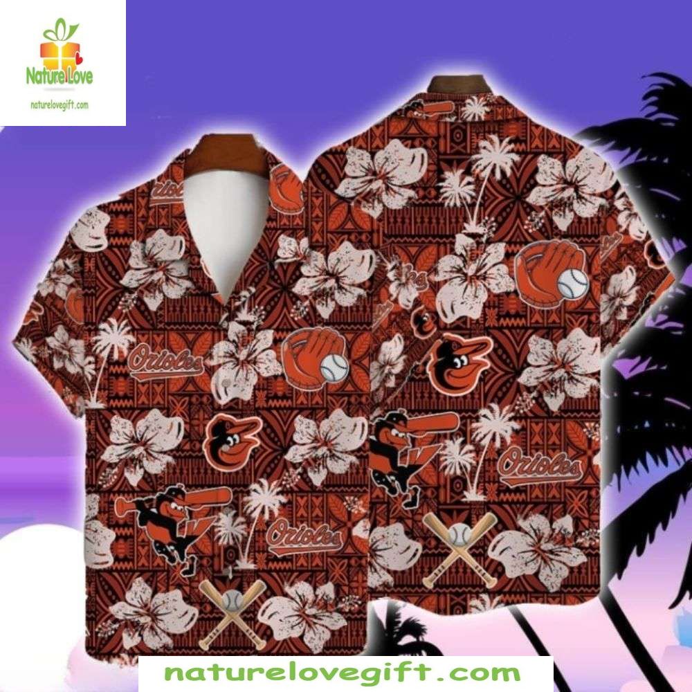 Baltimore Orioles Hawaiian Shirt White Hibiscus Floral Baseball Apparel