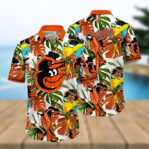 Baltimore Orioles White Parrot Tropical Hawaiian Shirt