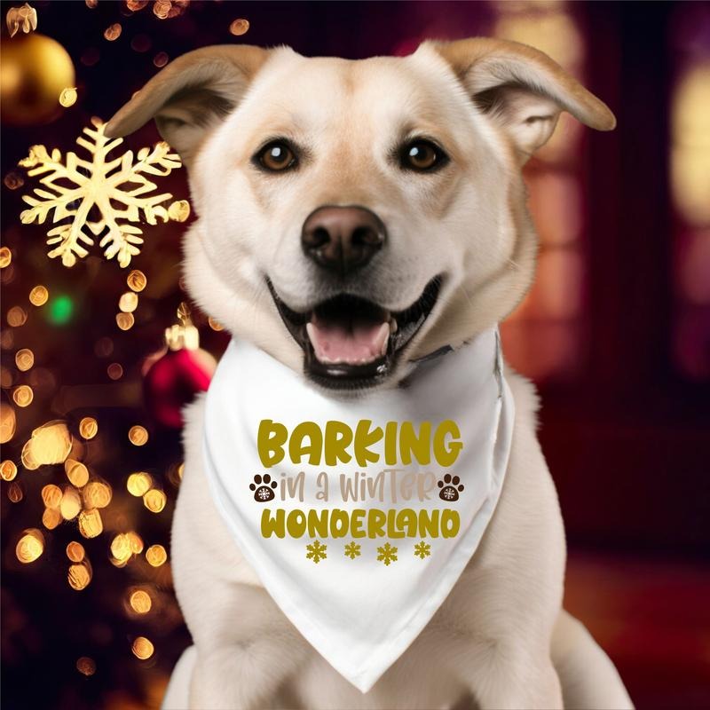 Barking In A Winter Wonderland Bandana, Dog Christmas Neck Scarf, Pet Winter Holiday Handkerchief, Christmas Puppy Bandana.