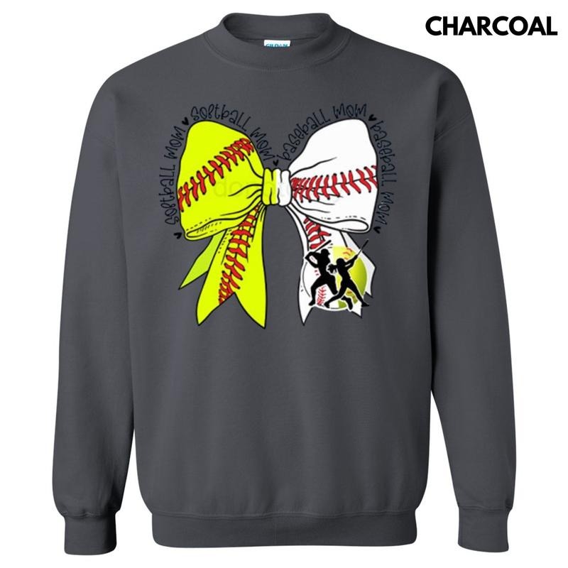 Baseball & Softball Mom Bow Sweatshirt T-Shirts, Hoodie | InkThreadWorks.com