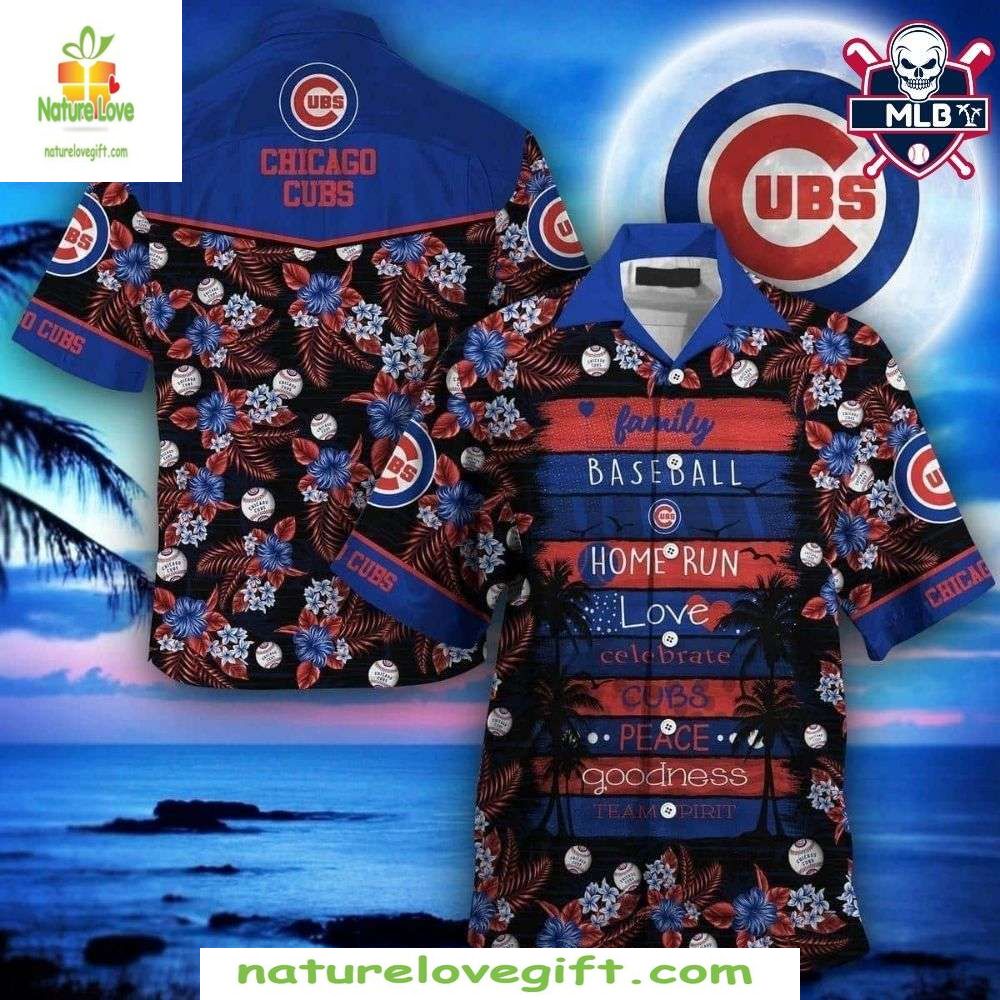 Chicago Cubs Hawaiian Shirt Baseball Floral Hibiscus MLB Apparel 416F8NAX