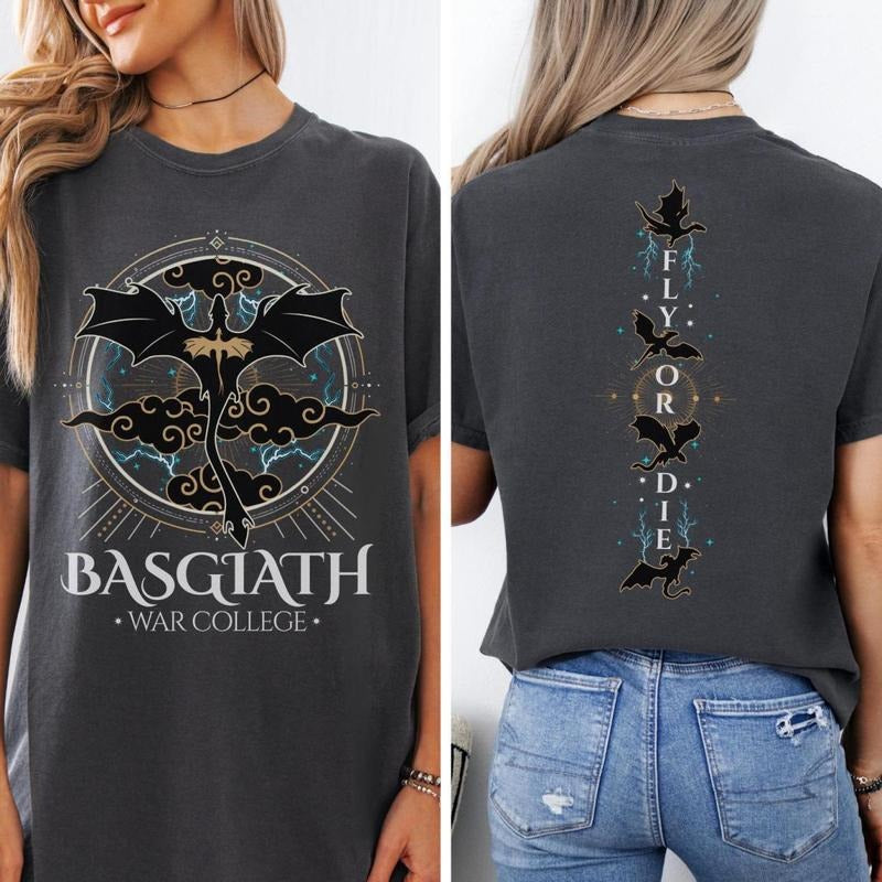 Basgiath War College 2-Sided Shirt, Fourth Wing T-Shirt, Dragon Rider Shirt, Onyx Storm Merch, Violet Sorrengail, Xaden,...