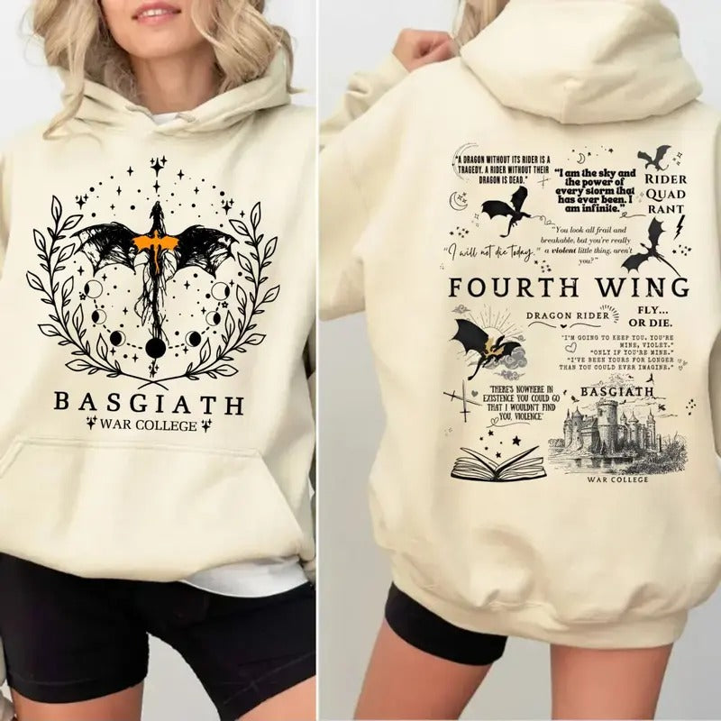 Basgiath War College 2 Sided Sweatshirt, Fourth Wing Shirt, The Empyrean Series, Violet Sorrengail Fantasy Book Hoodie,...