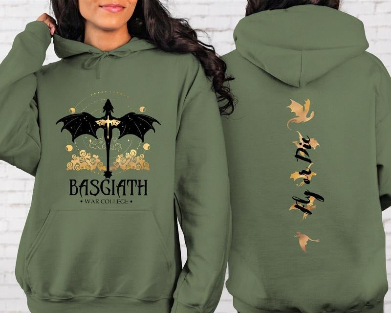 Basgiath War College Sweatshirt, Fourth Wing Hoodie ,Dragon Rider, Violet Sorrengail, Fly or Die T-shirt | InkThreadWorks.com