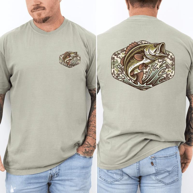 Bass Fishing, Camo, Camouflage, Hunting, Dad, Father's Day, Husband, Guy Gift, Old School, Comfort Colors T-Shirt,...