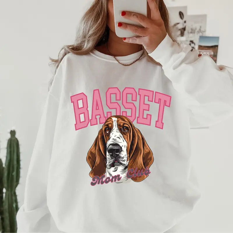 Basset Hound Mom Club Sweatshirt ~ Sweatshirt Unisex Apparel Relaxed Fit Printed in the USA Clothing Womenswear Casual...