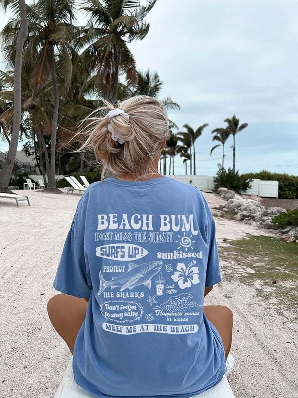Beach Bum Tee Preppy Shirt Y2k Wearing Coconut girl Tee Shark Lover gift Woman's clothing Ocean Surf Shirt Hoodie,...