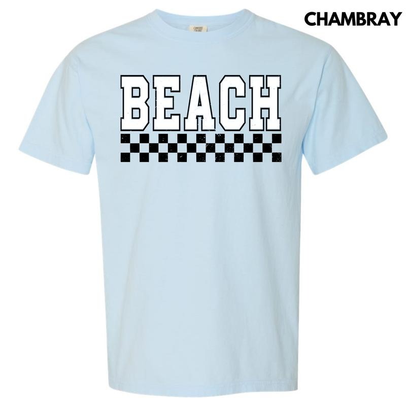 Beach Varsity Checkered Comfort Colors T-Shirt 'NLB' Hoodie, Sweatshirt | InkThreadWorks.com