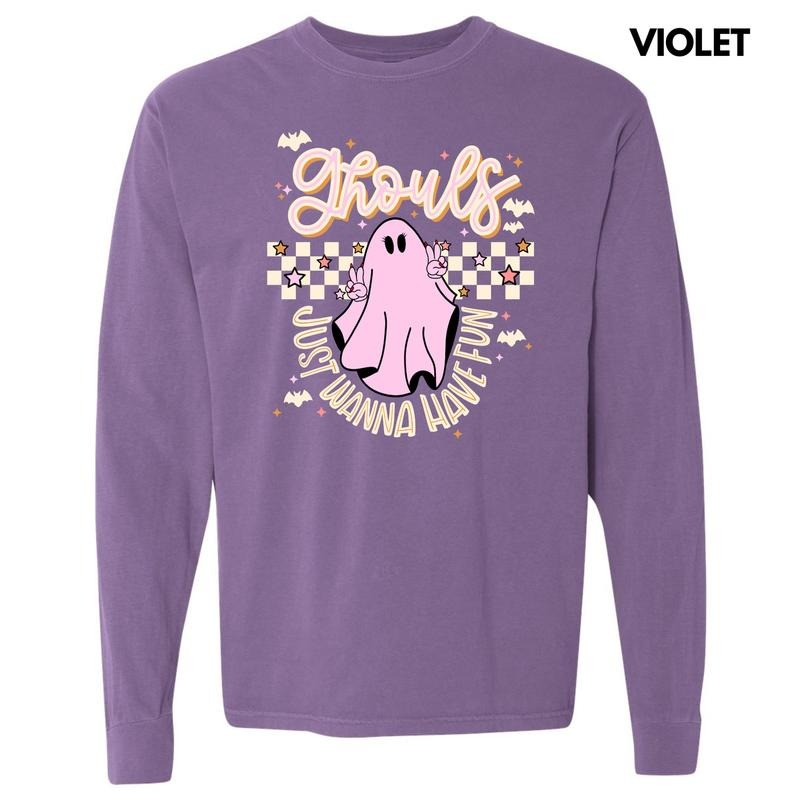 Beige Checker Ghouls Fun Long Sleeve Comfort Colors T-Shirt 'NLB' Hoodie, Sweatshirt | InkThreadWorks.com