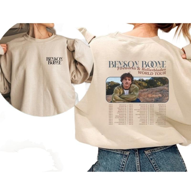 Benson Boone Sweatshirt, Fireworks and Rollerblades World Tour Hoodie, Vintage Concert Shirt Crewneck Sweaters