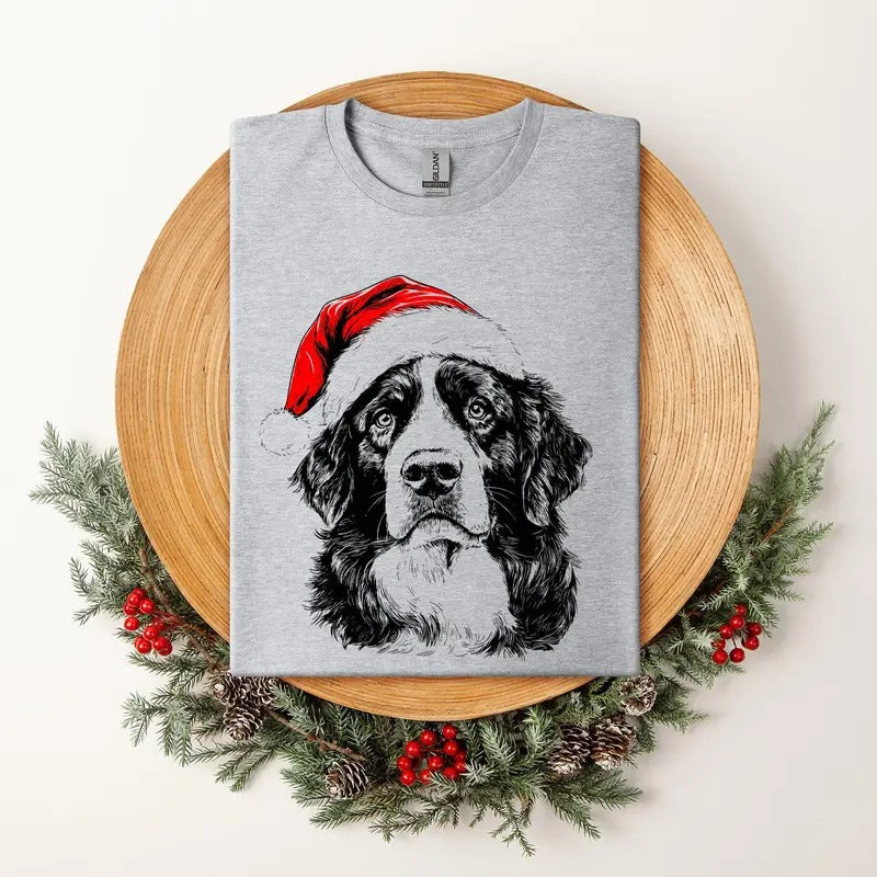 Bernese Mountain, Santa, Dog, Christmas, Dog Lover, Pet T-Shirt, Soft Style Tee, Women's Graphic Tshirt