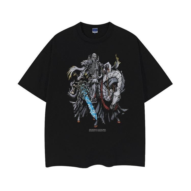 Berserk "Skull Knight" Heavyweight Vintage Tee 100% Cotton OVERSIZED Anime T-shirt Menswear Top Crew Necks Tshirt Casual Streetwear Black Baggy
