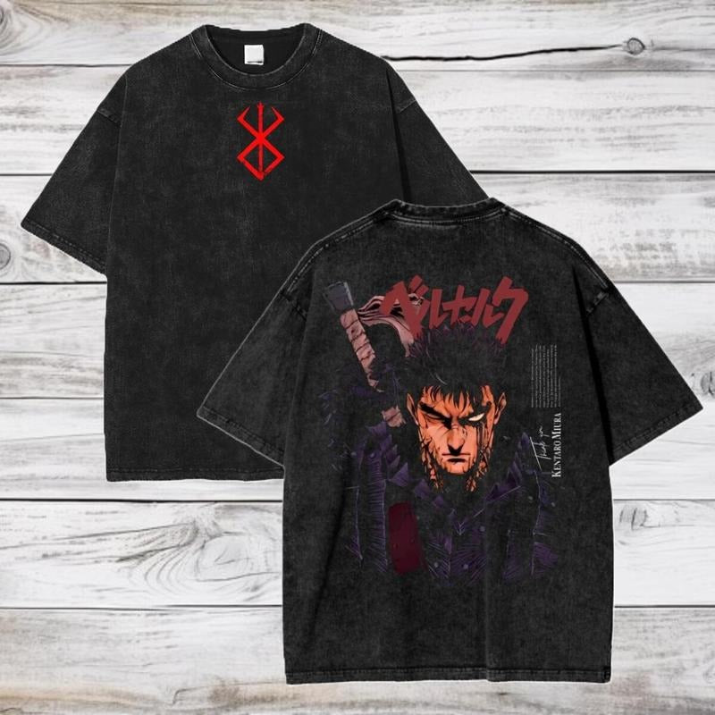 Berserk Anime Acid Washed T-Shirt Guts Anime Tee Gift For Him, Fresh Styles, Updated for Today, Full Size Range, Perfect Fit for