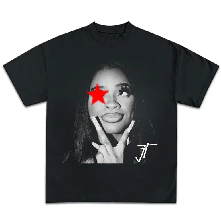 Big Face JT rapper Signature Red Star Graphic Tee Classic Cotton Hoodie, Sweatshirt | InkThreadWorks.com