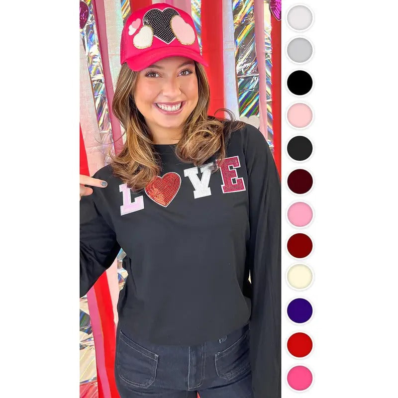 Big Heart Love Sequin Valentine Graphic Long Sleeve T-Shirt