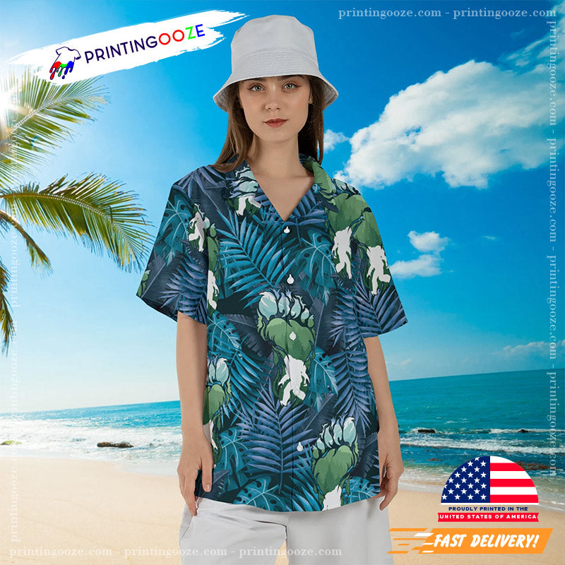 Bigfoot Footprint Palm Tree Hawaiian Shirt