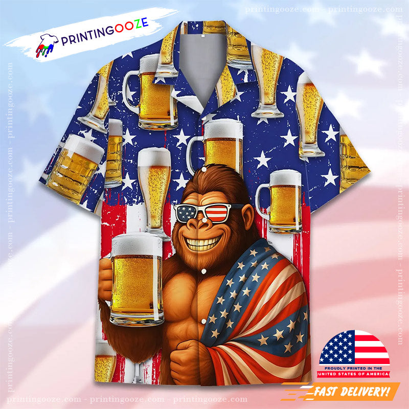Bigfoot Love Beer Funny USA Beer Day Hawaiian Shirt