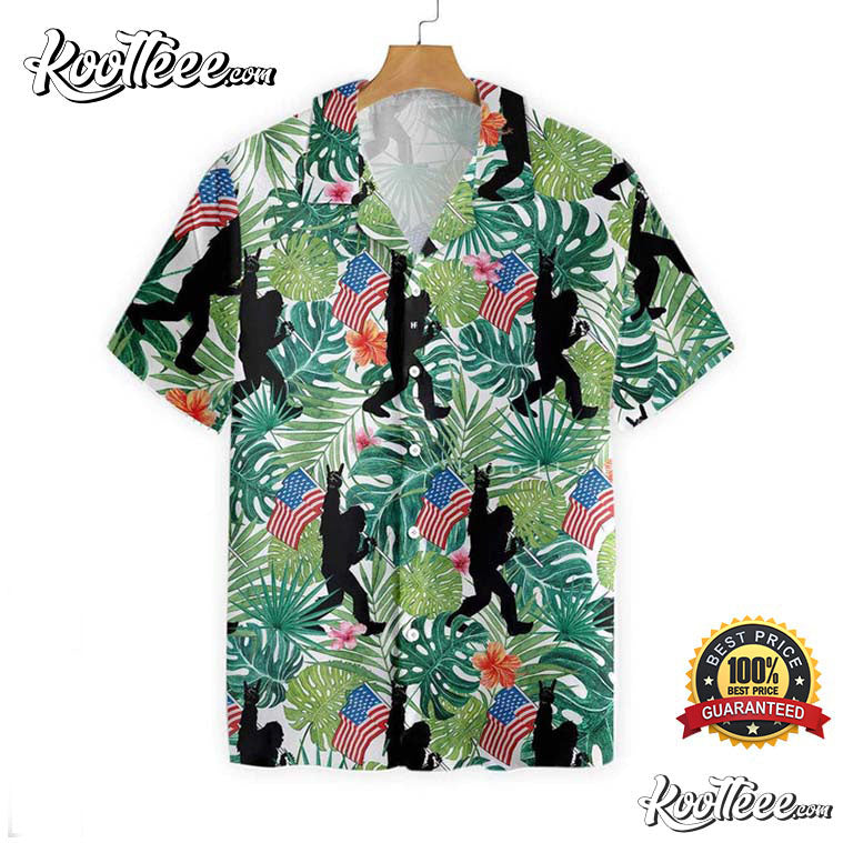 Bigfoot Tropical USA Flag Hawaiian Shirt