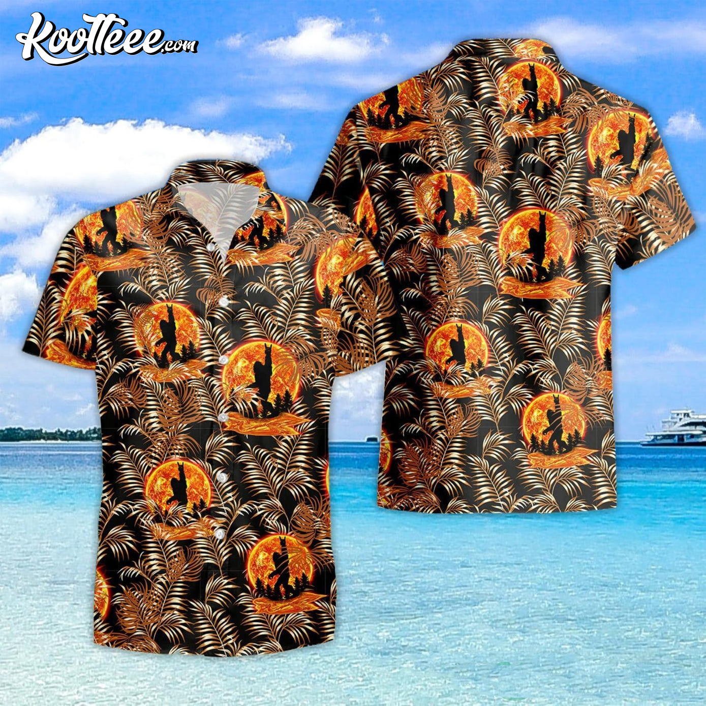 Bigfoot Under Red Moon Tropical Hawaiian Shirt