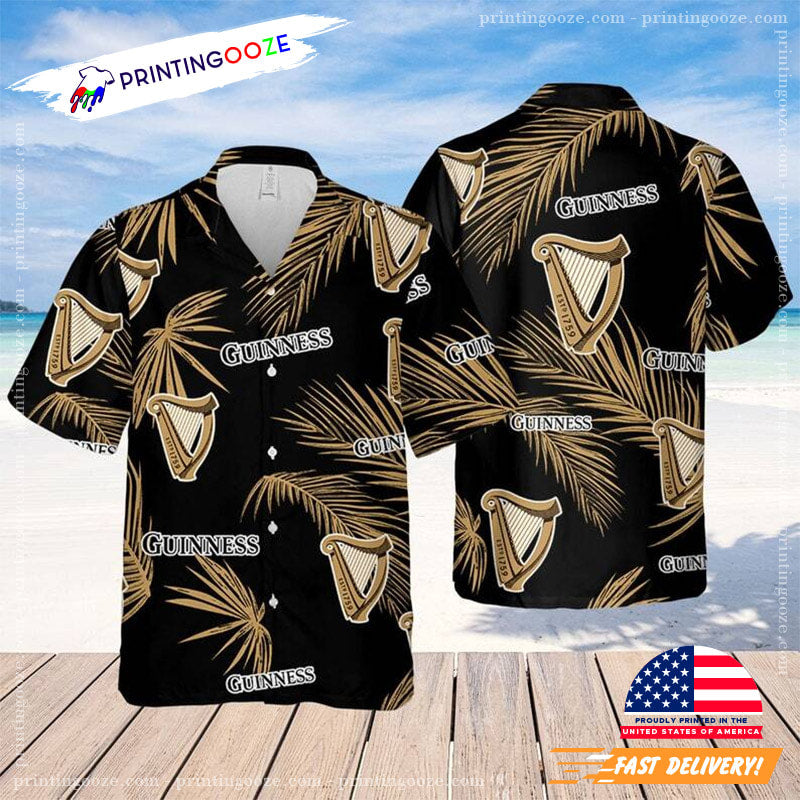 Black Aloha Palm Leaves Pattern Guinness Hawaiian Shirt